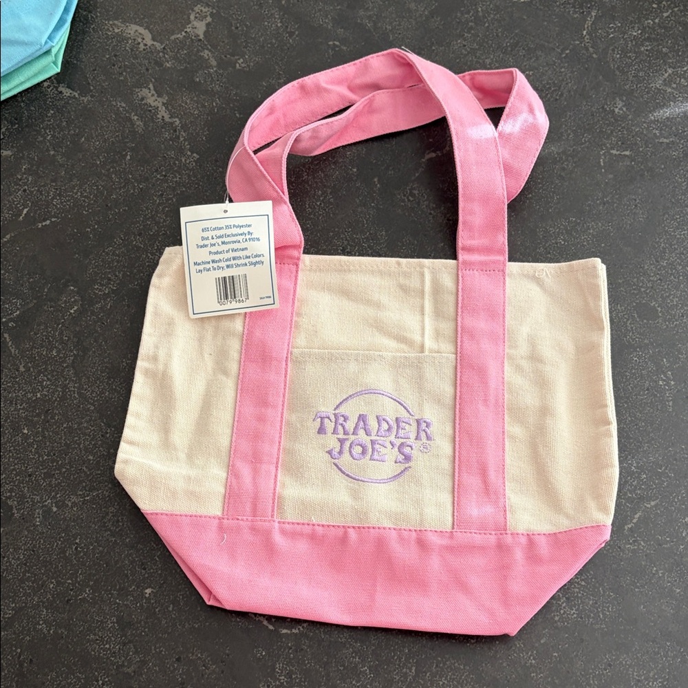Trader Joe’s Pink Mini Pastel Canvas Tote Bag - Picture 4 of 4